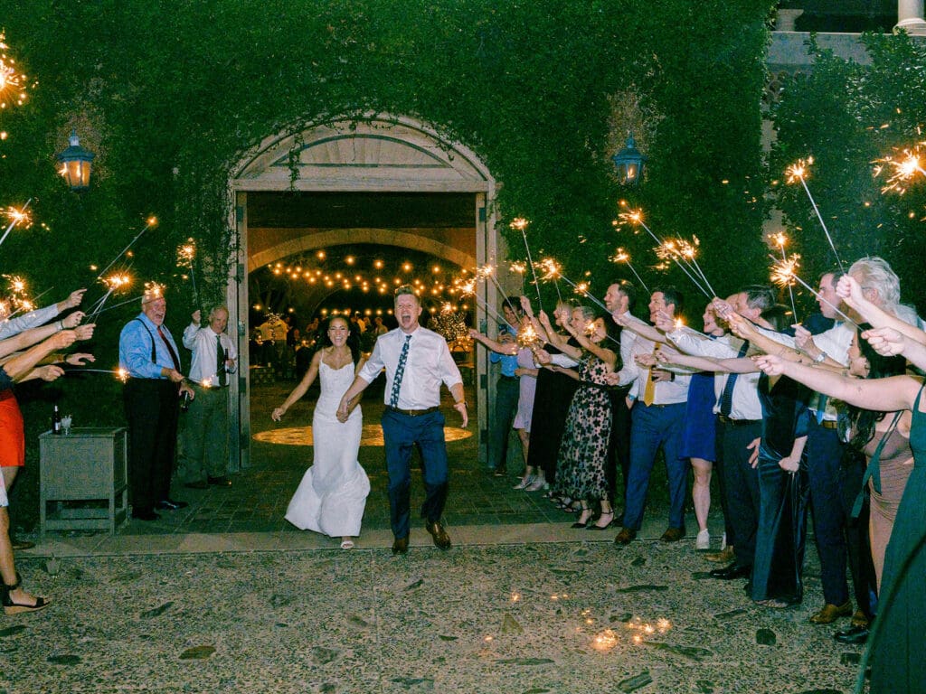 Bride and grooms sparkler wedding exit