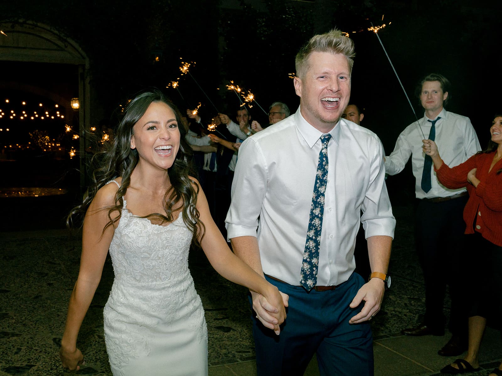 Bride and grooms sparkler wedding exit