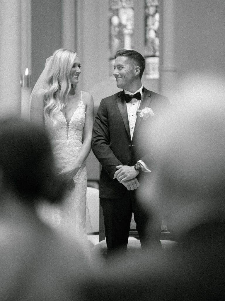 An indoor Catholic wedding ceremony at Basilica of the Sacred Heart in Indiana