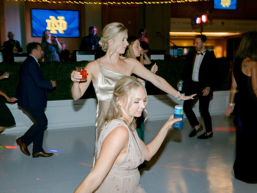 Bridesmaids dancing during a Indiana wedding reception