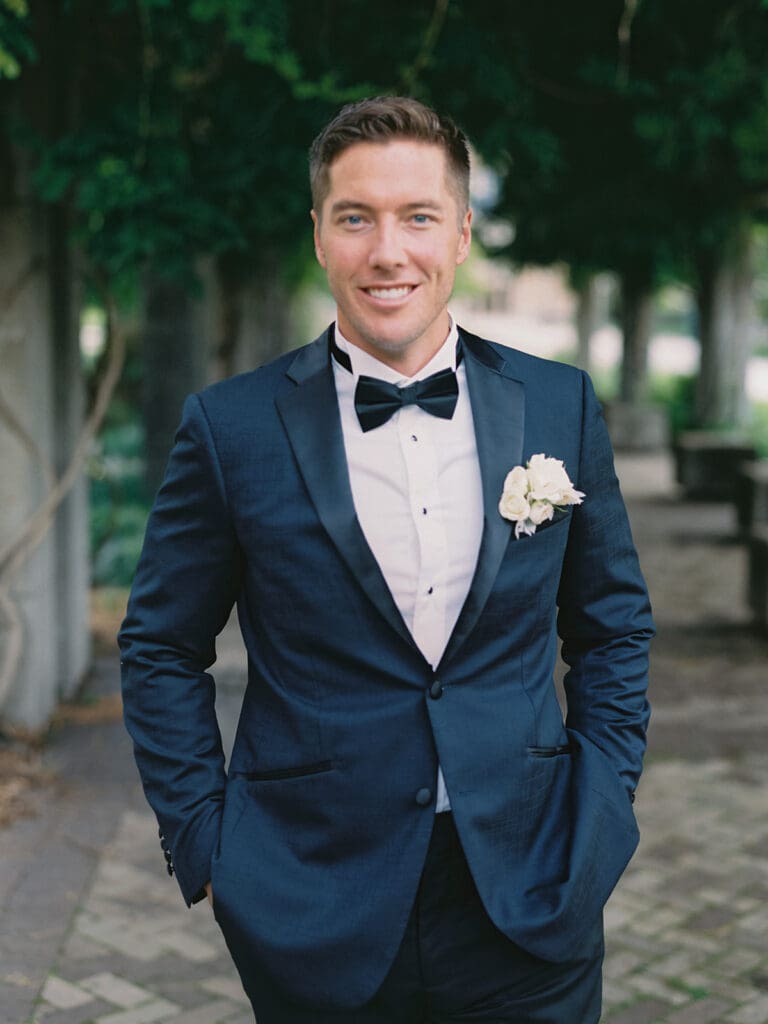 Outdoor grooms portraits at University of Notre Dame in Indiana