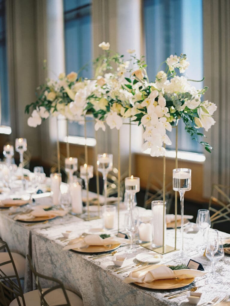 A beautiful indoor Notre Dame wedding reception in Dahnke Ballroom