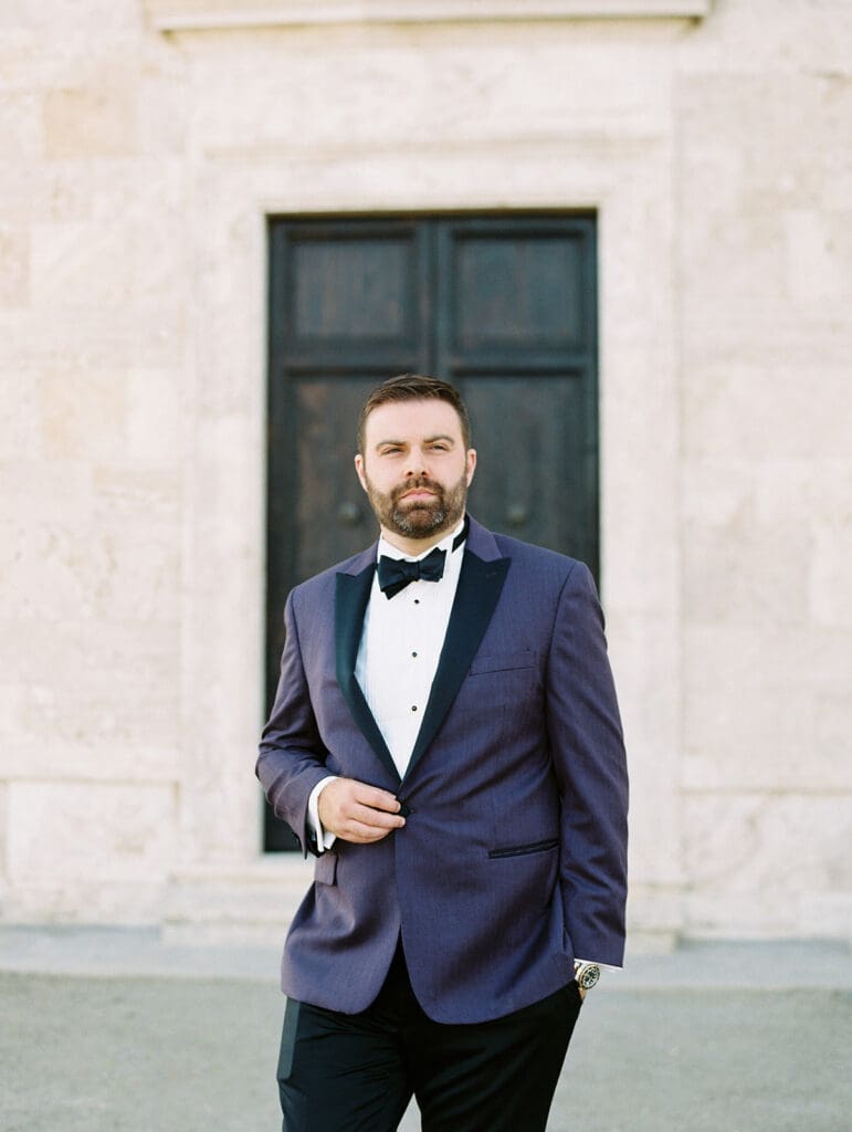 Grooms portraits at Chapel Vitalenta in Sienna, Italy