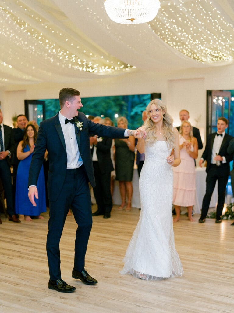 Bride and groom dancing during their wedding reception