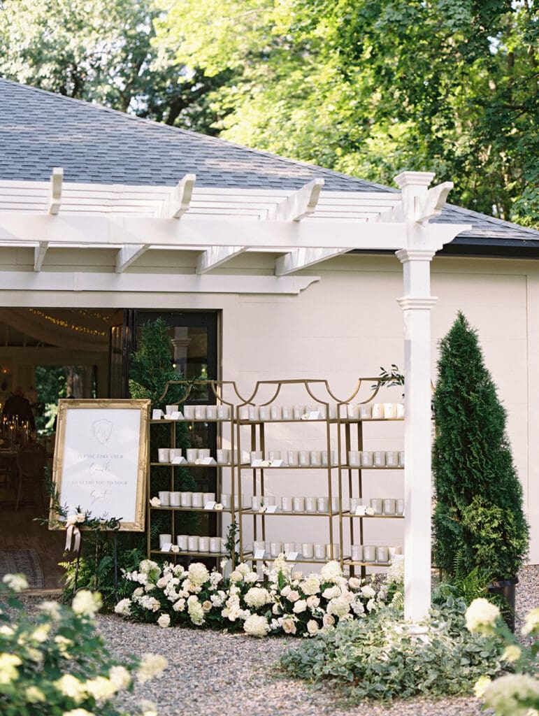 Wedding table seating chart made with hand poured candles.