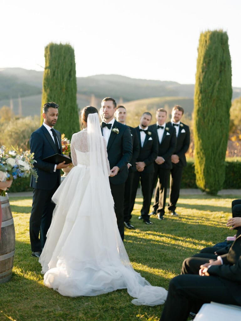 An outdoor fall wedding ceremony at Viansa Winery