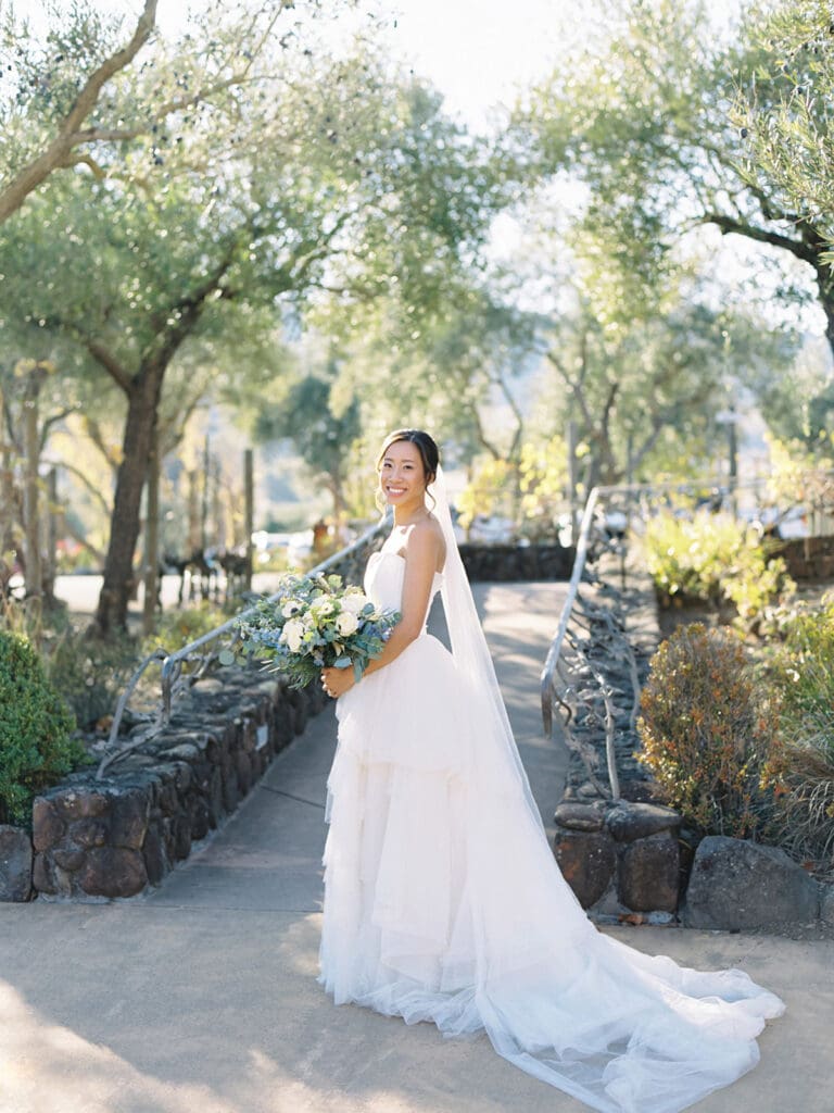 Outdoor bridal portraits at Viansa Winery wedding venue in Sonoma, California