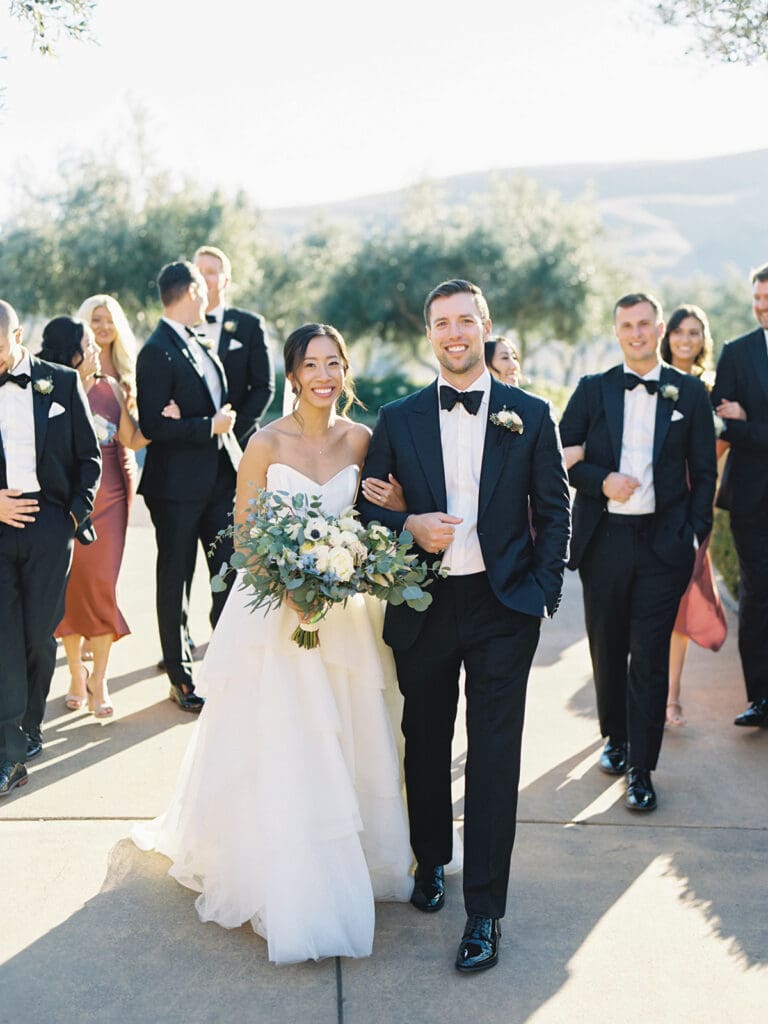 Outdoor fall wedding party portraits at Viansa Winery in Sonoma, California