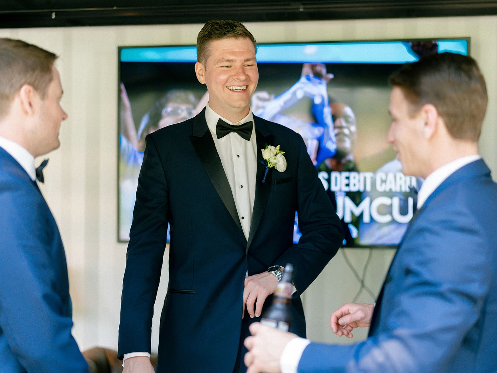 Groom and his groomsmen in the Hop House at Greencrest Manor wedding venue - Estate wedding venue in Michigan