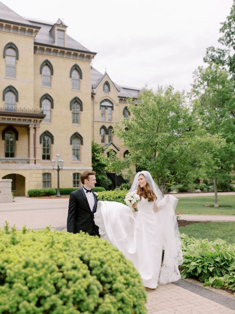 Bride and grooms outdoor wedding portraits from their springtime University of Notre Dame wedding