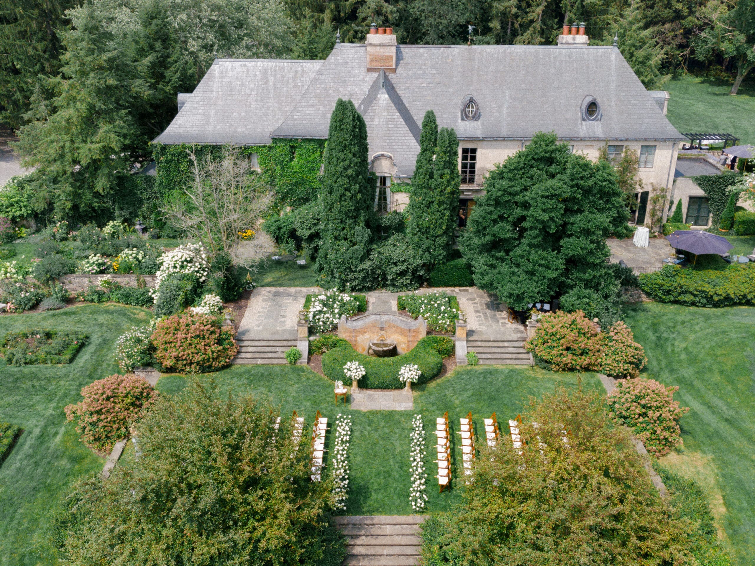 Drone shot of Greencrest Manor - Estate wedding venue in Michigan