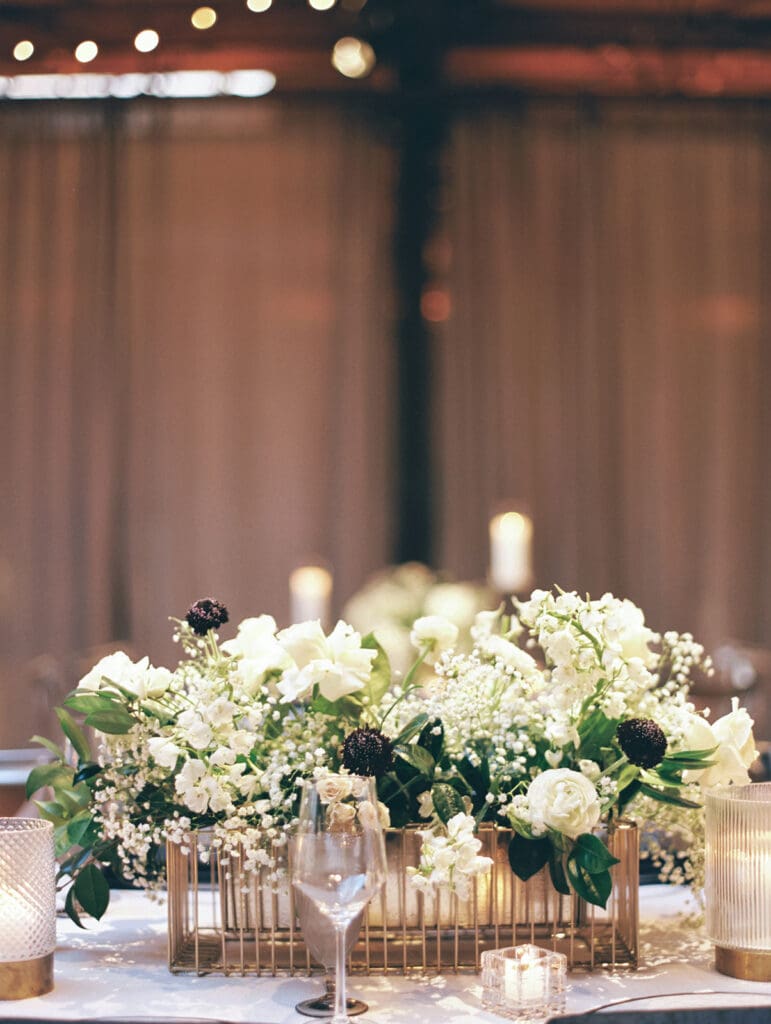 An indoor fall wedding reception at Rockwell on The River in downtown Chicago, Illinois