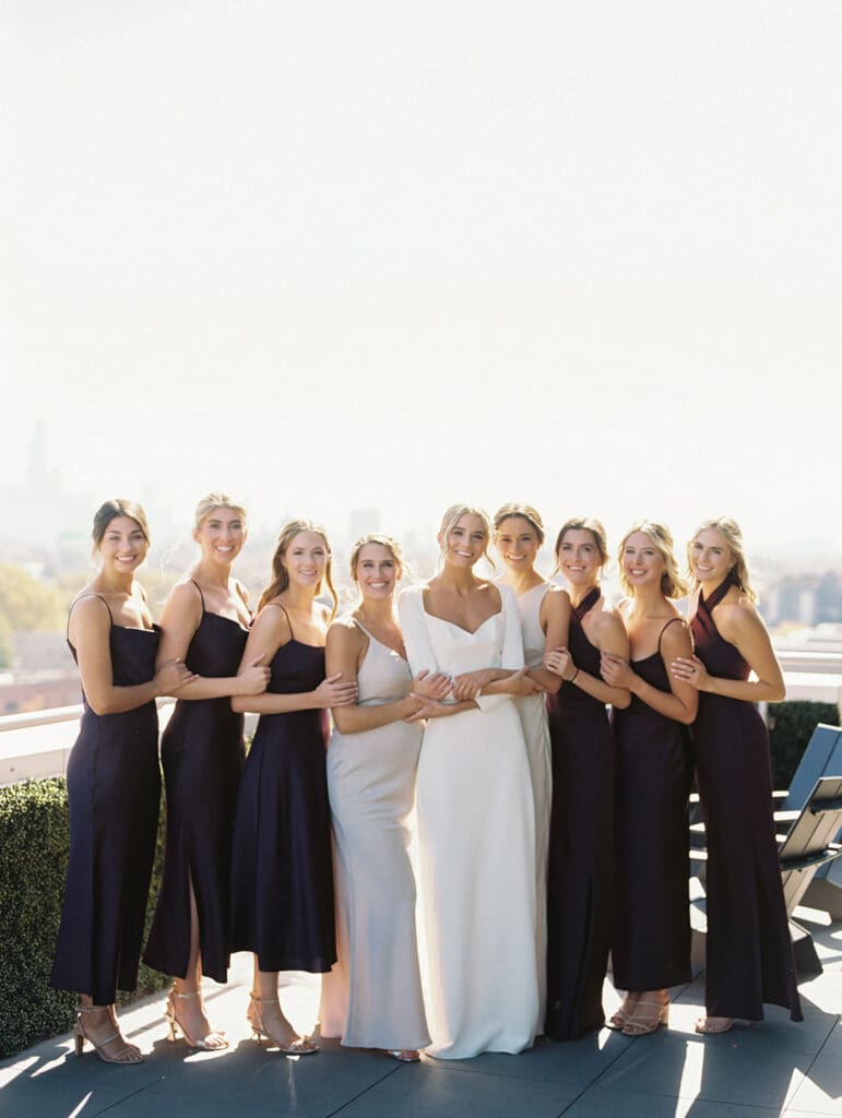 Bride and bridesmaids portraits from a fall downtown Chicago wedding