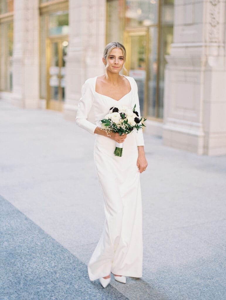 Bride walking in downtown Chicago