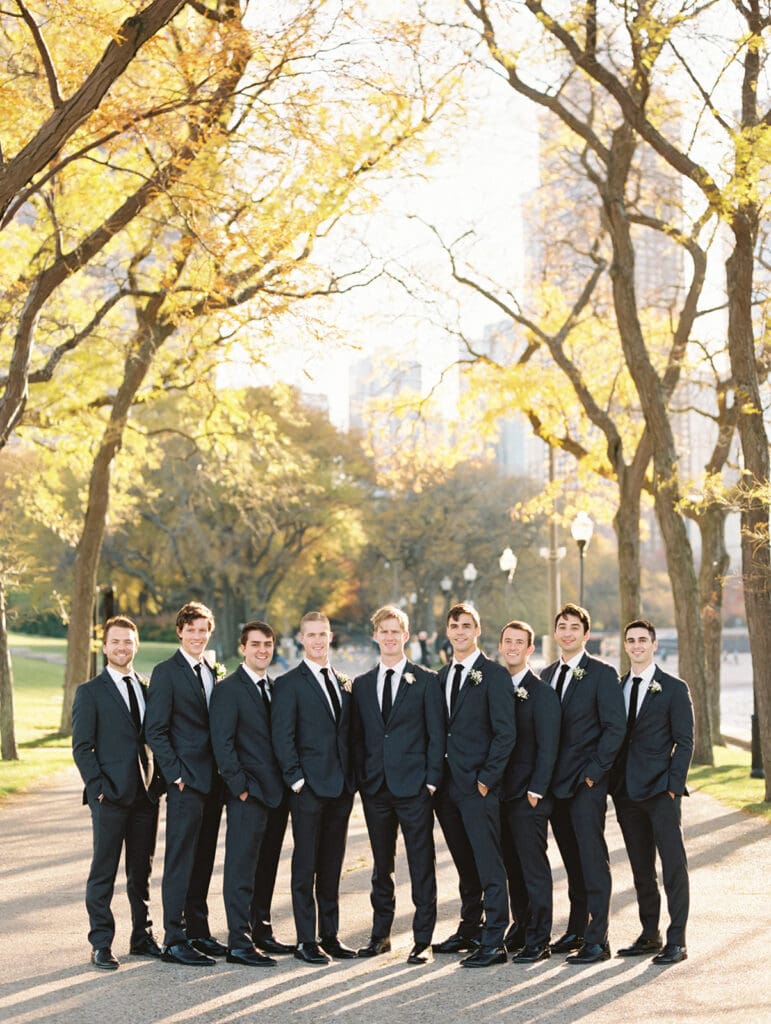 Groom and groomsmen's fall downtown Chicago wedding portraits