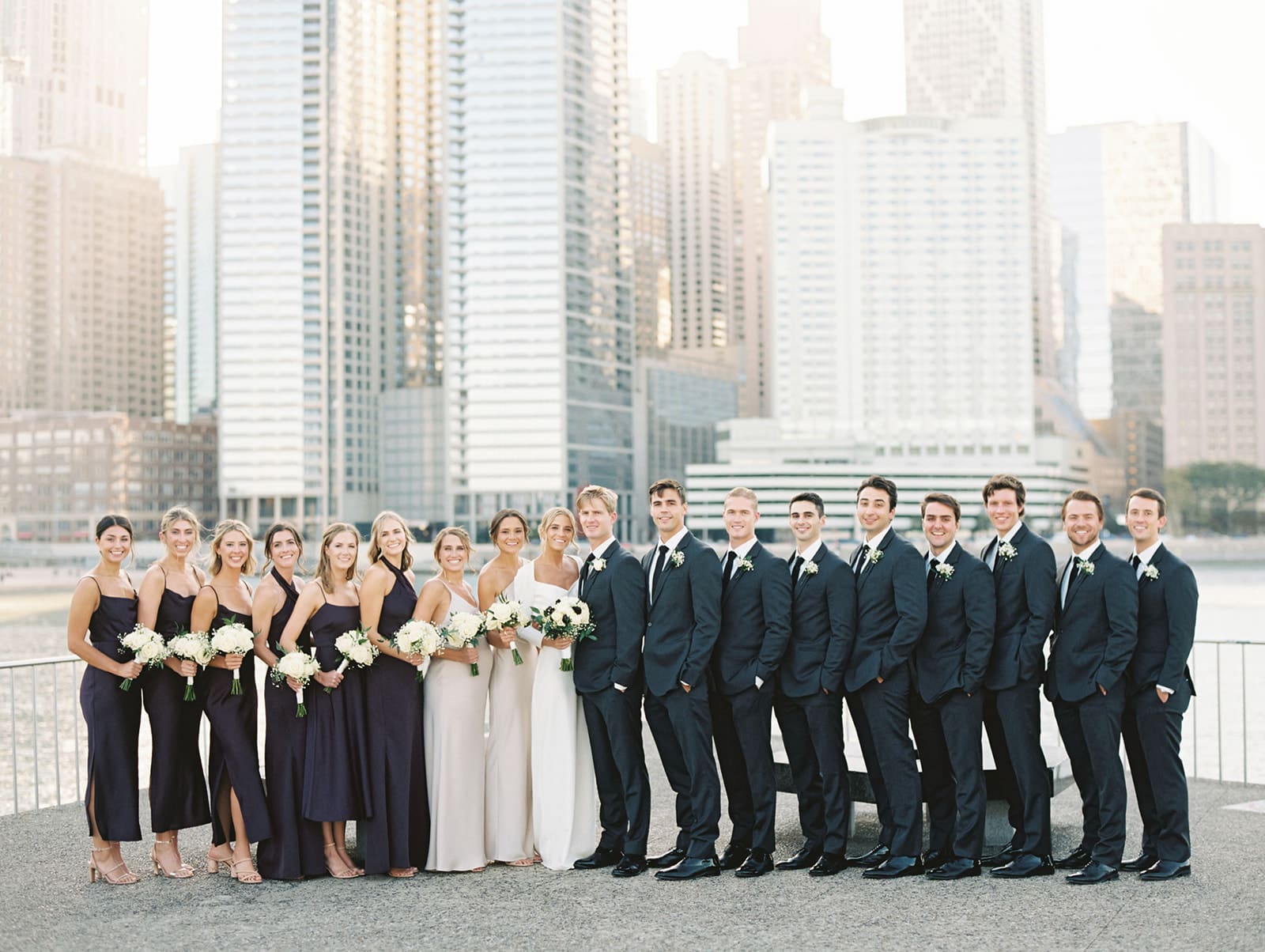 Full wedding party portraits from a fall downtown Chicago wedding