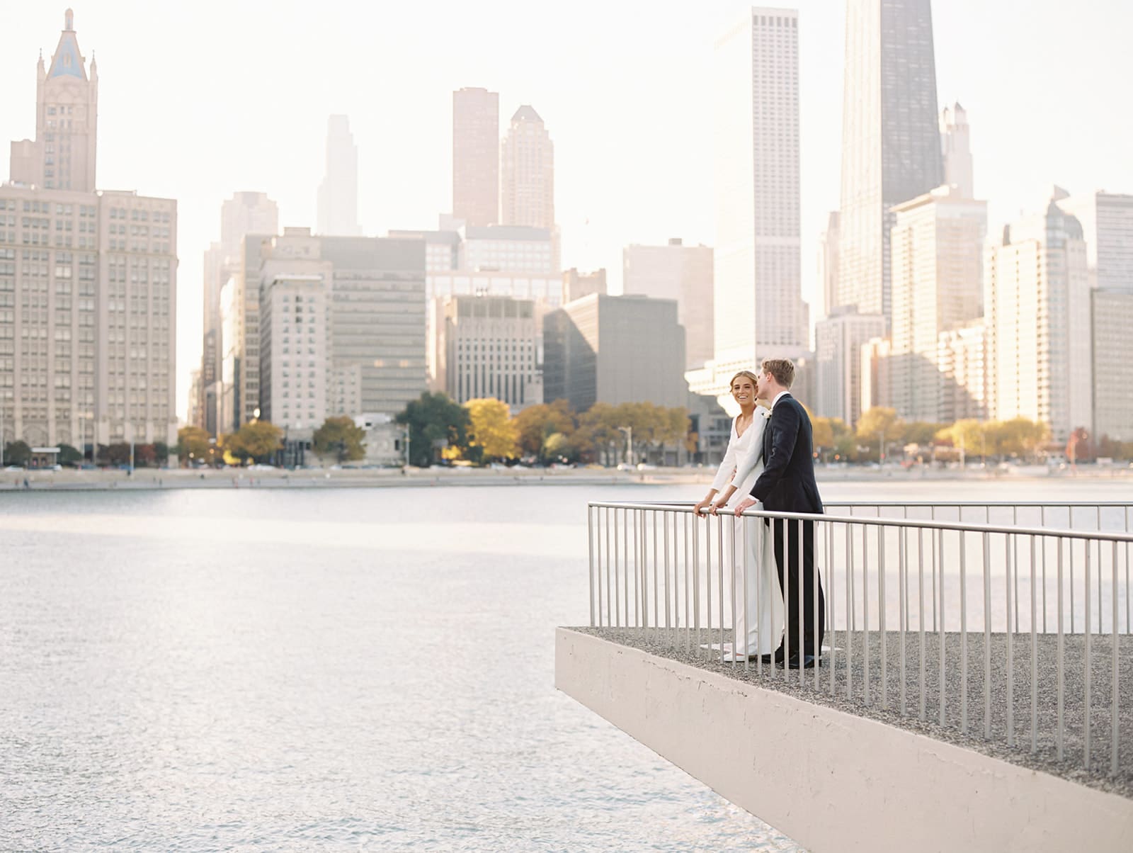 Bride and grooms downtown Chicago wedding portraits