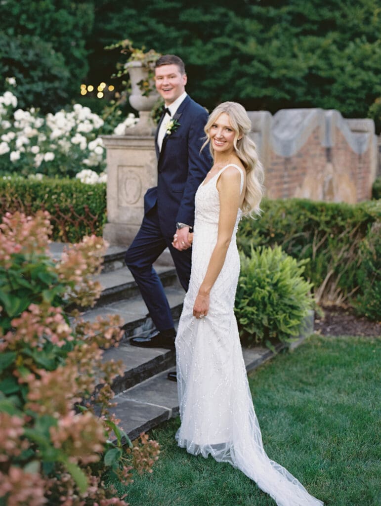 Bride and grooms portraits in the Gardens at Greencrest Manor - Estate wedding venue in Michigan