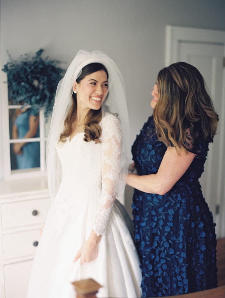 Bride getting ready for her University of Notre Dame wedding. 