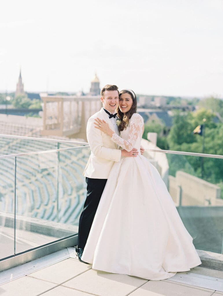 Bride and grooms Notre Dame wedding portraits