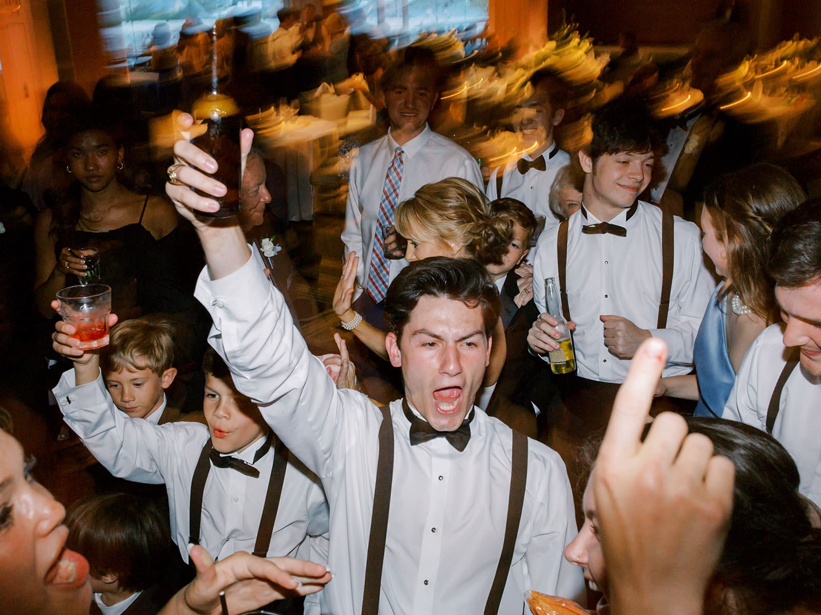 Guests dancing during a Notre Dame wedding reception