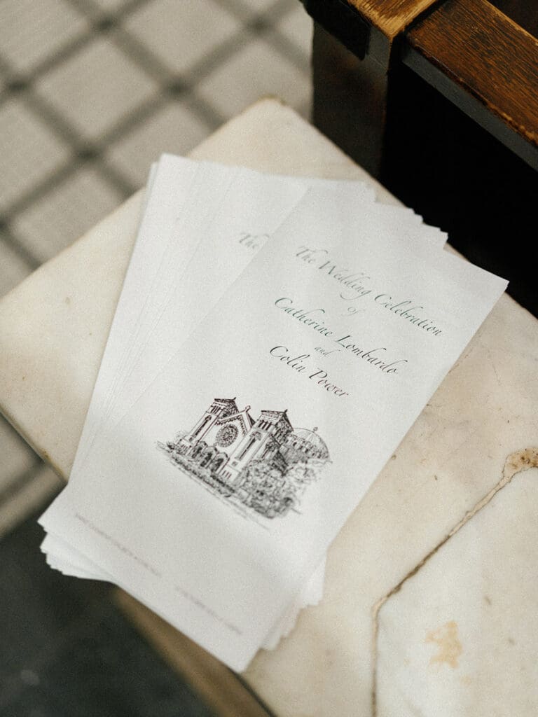 Wedding ceremony pamphlets from a downtown Chicago wedding ceremony at Saint Clement Parish