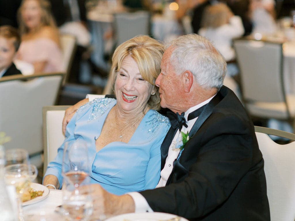 Wedding guests laughing during speeches
