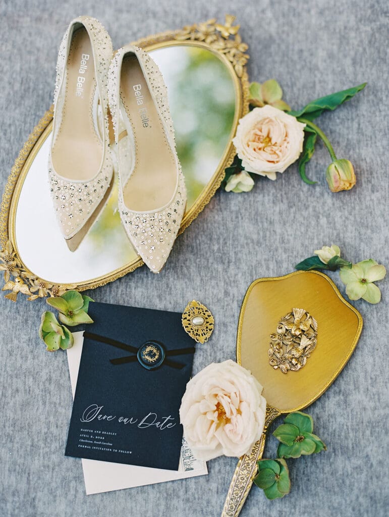 Romantic wedding stationary by Maddie Ladig Designs with flatlay stylish by Stephanie Abbitt