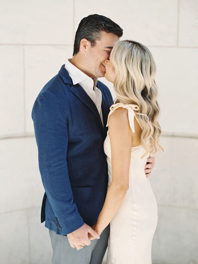 Couple kissing during their engagement session
