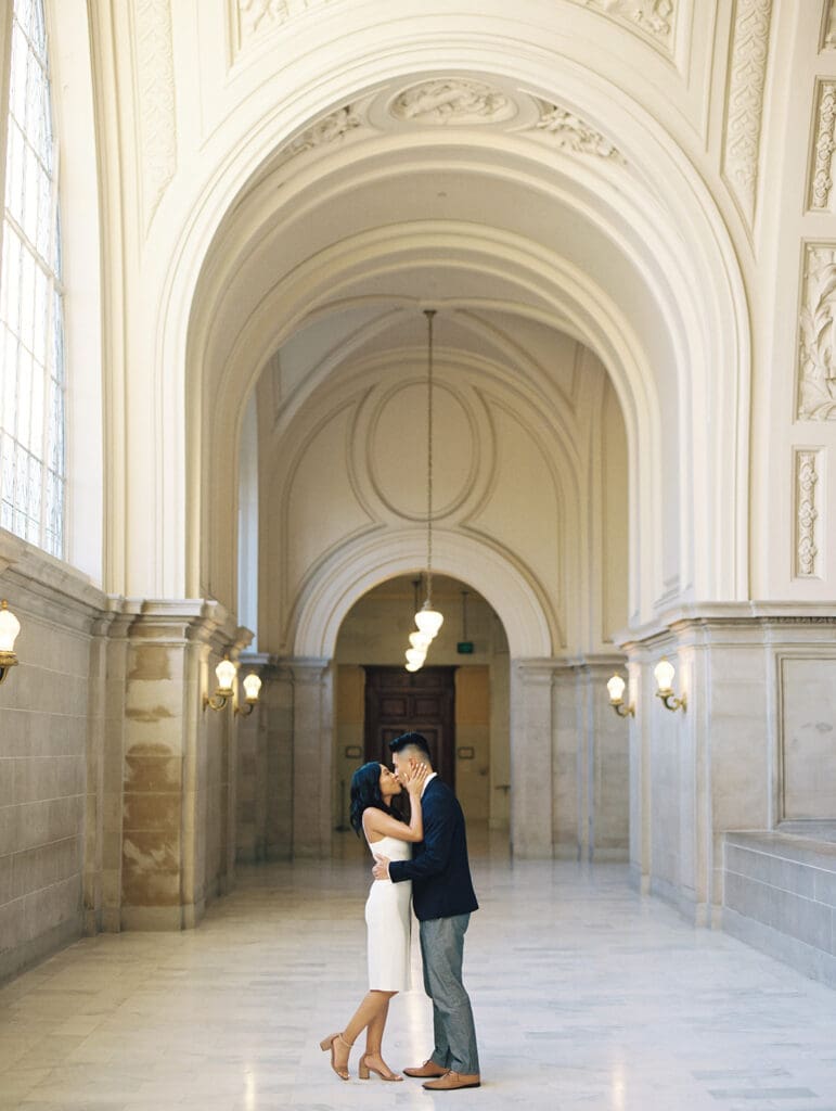 Couple kissing during their engagement shoot