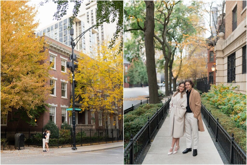 Chicago neighborhood engagement photos near historic brownstone homes