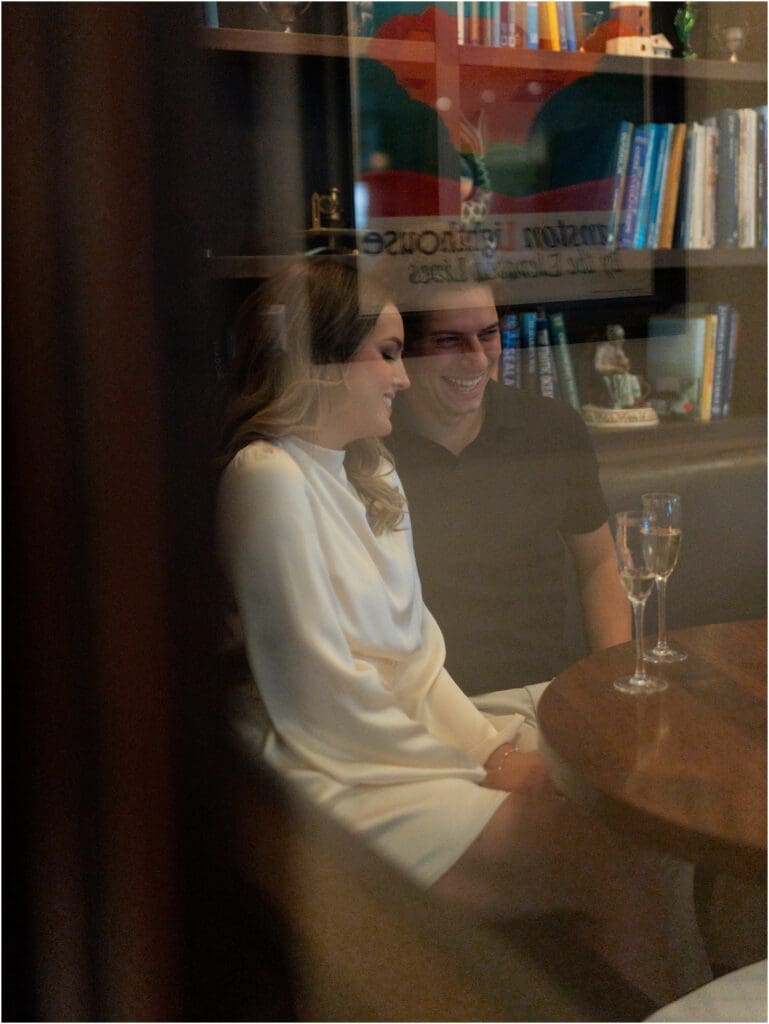 Chicago indoor engagement session at an intimate cocktail bar