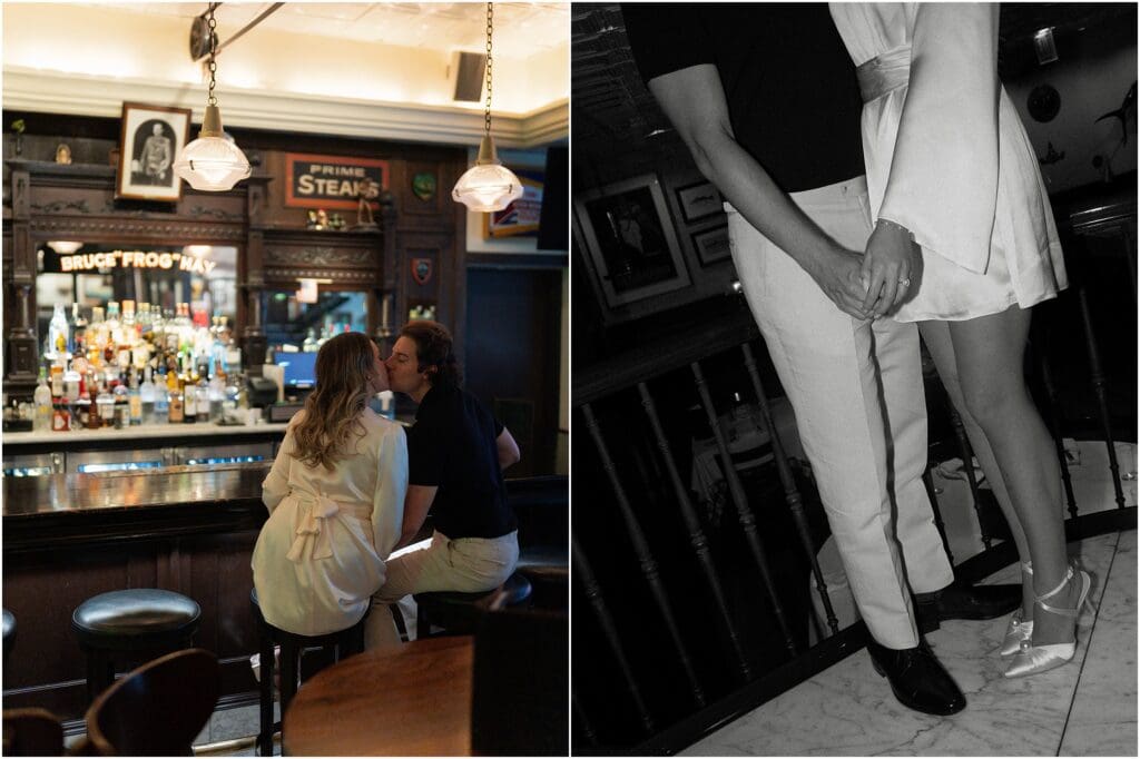 Romantic indoor engagement photos at a Chicago cocktail bar