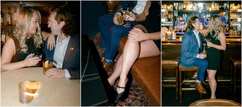Chicago indoor engagement photos at a romantic cocktail bar