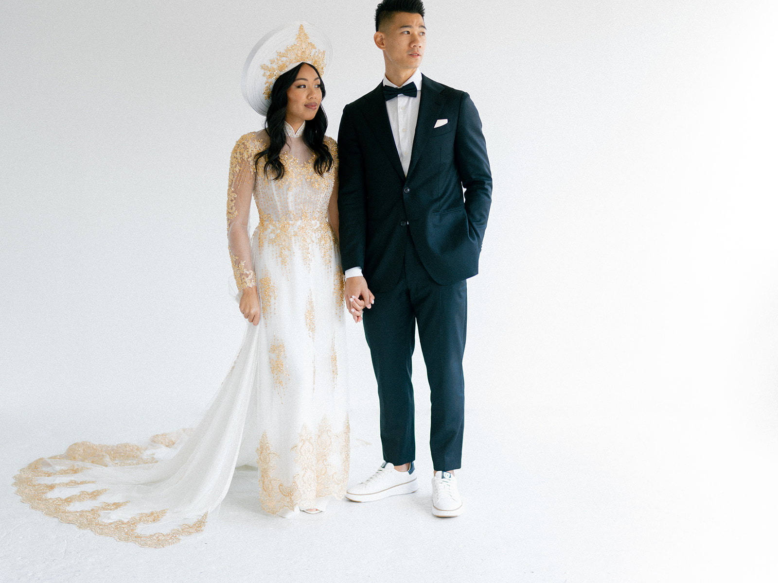 Bride and grooms in studio Vietnamese wedding portraits in South Bend, Indiana